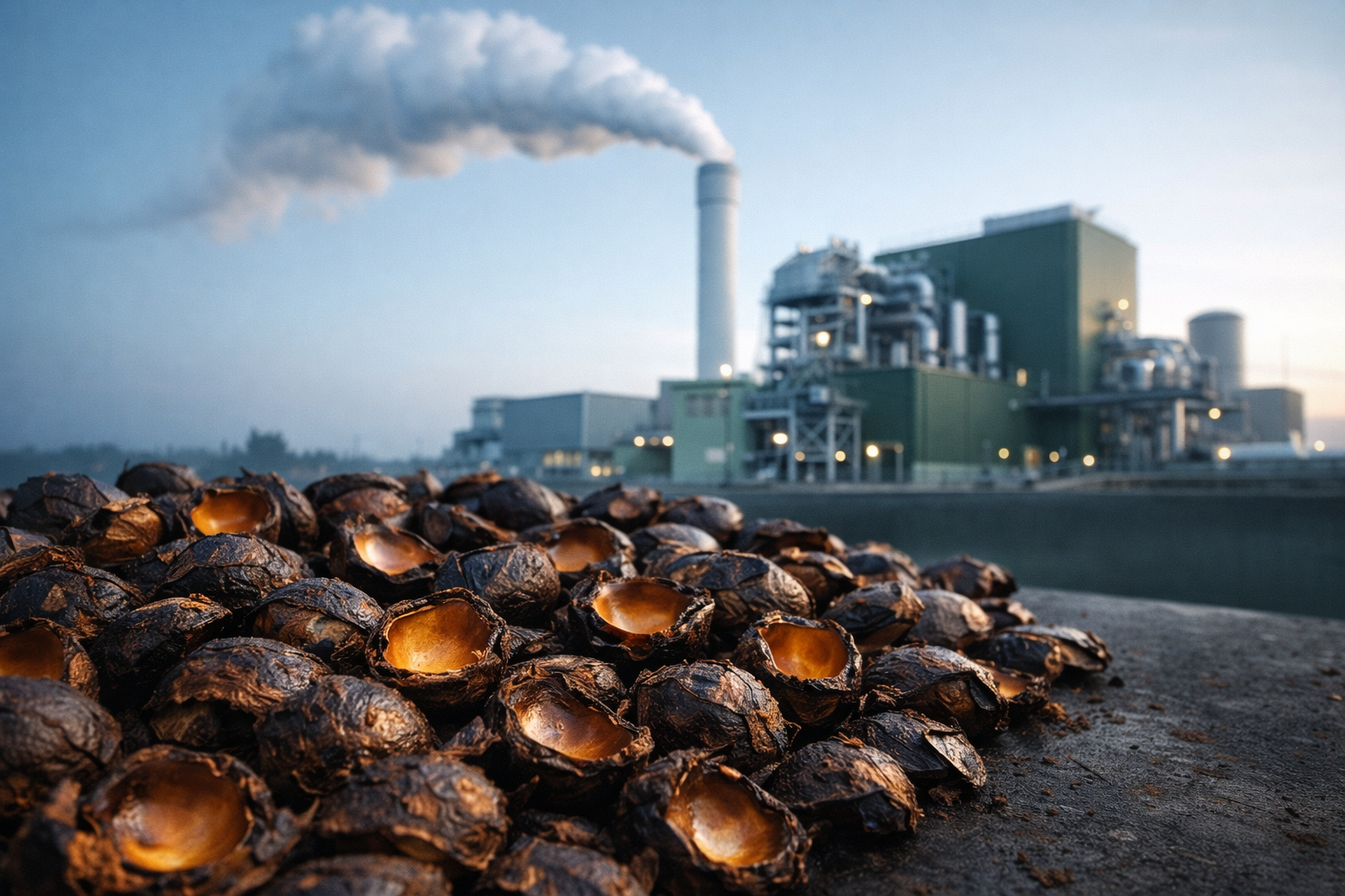 PKS palm kernel shells at industrial co-firing facility
